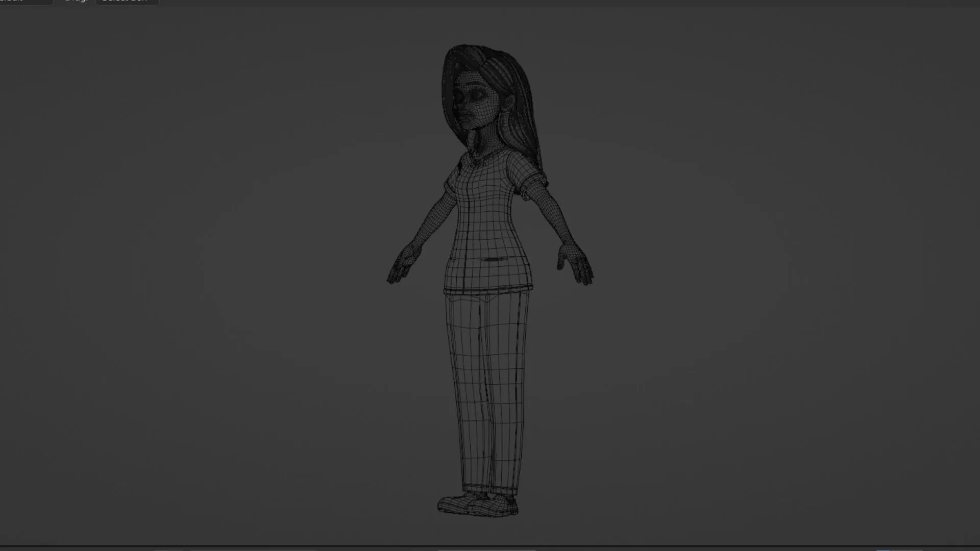 Cartoon Nurse Female Character low-poly quad topology wireframe mesh